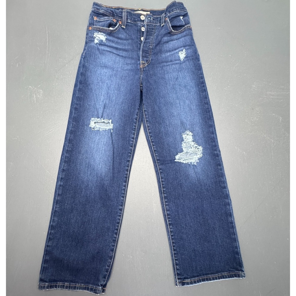 Levi's Women W27 L27 Ribcage Straight Ankle High Rise Distressed Blue Jeans Fit